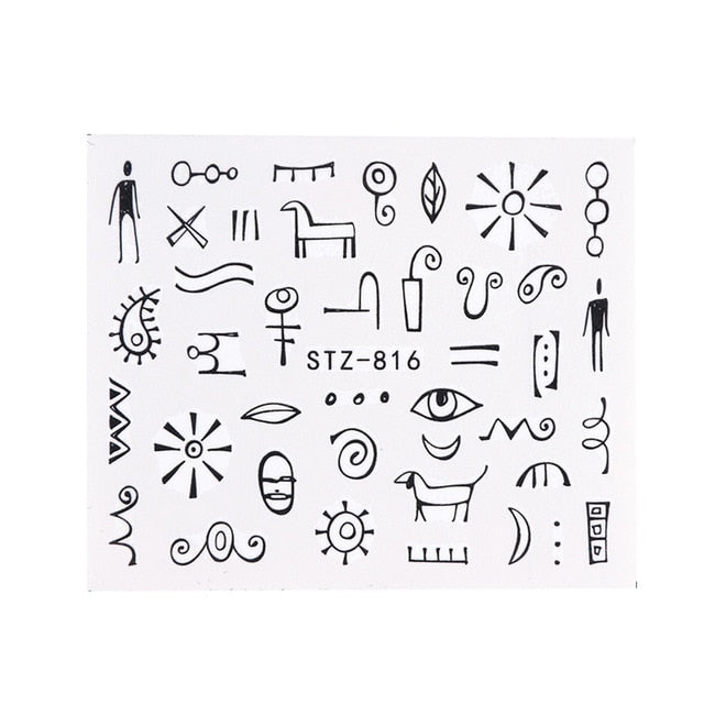 1pc Water Nail Stickers Decal Black Flowers Leaf Transfer Nail Art Decorations Slider Manicure Watermark Foil Tips SASTZ808-838