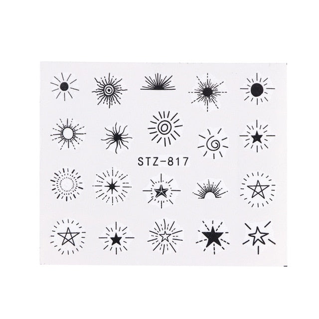 1pc Water Nail Stickers Decal Black Flowers Leaf Transfer Nail Art Decorations Slider Manicure Watermark Foil Tips SASTZ808-838