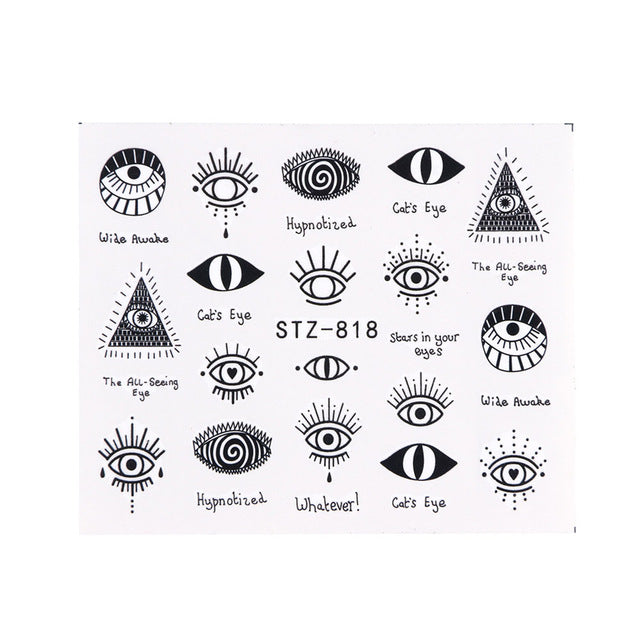 1pc Water Nail Stickers Decal Black Flowers Leaf Transfer Nail Art Decorations Slider Manicure Watermark Foil Tips SASTZ808-838