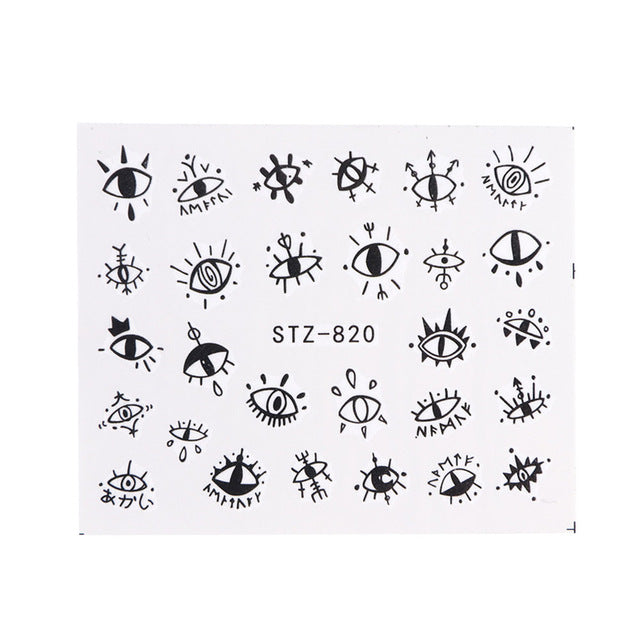 1pc Water Nail Stickers Decal Black Flowers Leaf Transfer Nail Art Decorations Slider Manicure Watermark Foil Tips SASTZ808-838