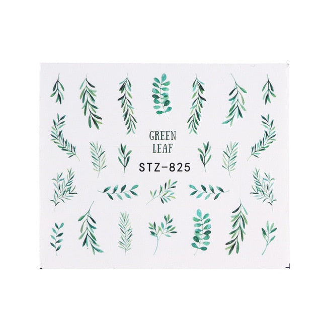 1pc Water Nail Stickers Decal Black Flowers Leaf Transfer Nail Art Decorations Slider Manicure Watermark Foil Tips SASTZ808-838