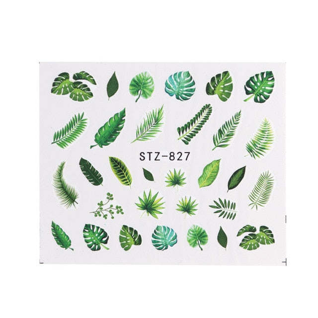 1pc Water Nail Stickers Decal Black Flowers Leaf Transfer Nail Art Decorations Slider Manicure Watermark Foil Tips SASTZ808-838