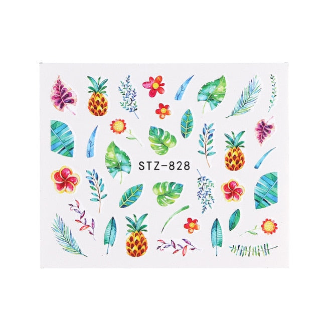 1pc Water Nail Stickers Decal Black Flowers Leaf Transfer Nail Art Decorations Slider Manicure Watermark Foil Tips SASTZ808-838