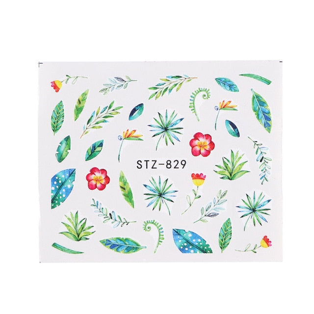 1pc Water Nail Stickers Decal Black Flowers Leaf Transfer Nail Art Decorations Slider Manicure Watermark Foil Tips SASTZ808-838