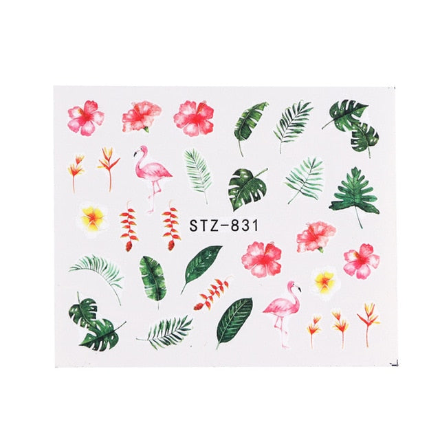 1pc Water Nail Stickers Decal Black Flowers Leaf Transfer Nail Art Decorations Slider Manicure Watermark Foil Tips SASTZ808-838