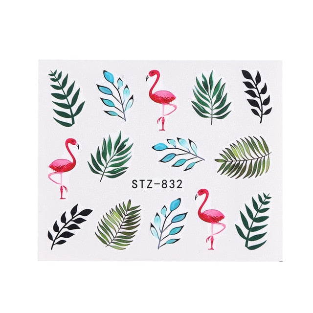 1pc Water Nail Stickers Decal Black Flowers Leaf Transfer Nail Art Decorations Slider Manicure Watermark Foil Tips SASTZ808-838