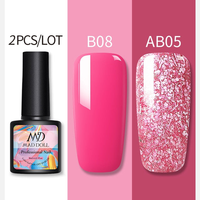 MAD DOLL Glitter UV Gel Nail Polish Set Nude Color Series Led Nail Gel Varnish Semi Permanent Nail varnish Sequins Gel 2pcs/set