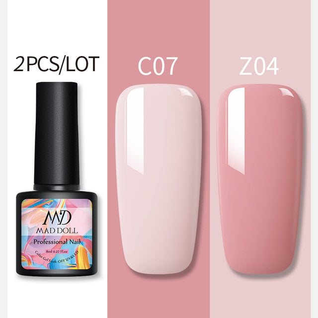 MAD DOLL Glitter UV Gel Nail Polish Set Nude Color Series Led Nail Gel Varnish Semi Permanent Nail varnish Sequins Gel 2pcs/set