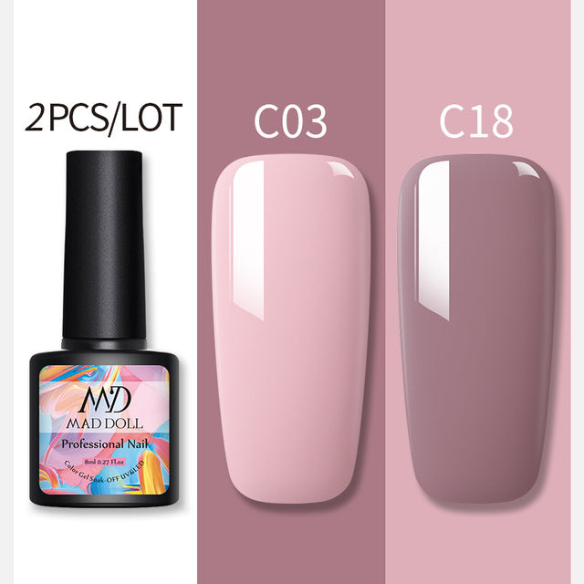 MAD DOLL Glitter UV Gel Nail Polish Set Nude Color Series Led Nail Gel Varnish Semi Permanent Nail varnish Sequins Gel 2pcs/set