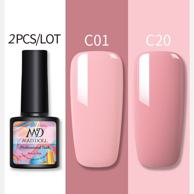 MAD DOLL Glitter UV Gel Nail Polish Set Nude Color Series Led Nail Gel Varnish Semi Permanent Nail varnish Sequins Gel 2pcs/set