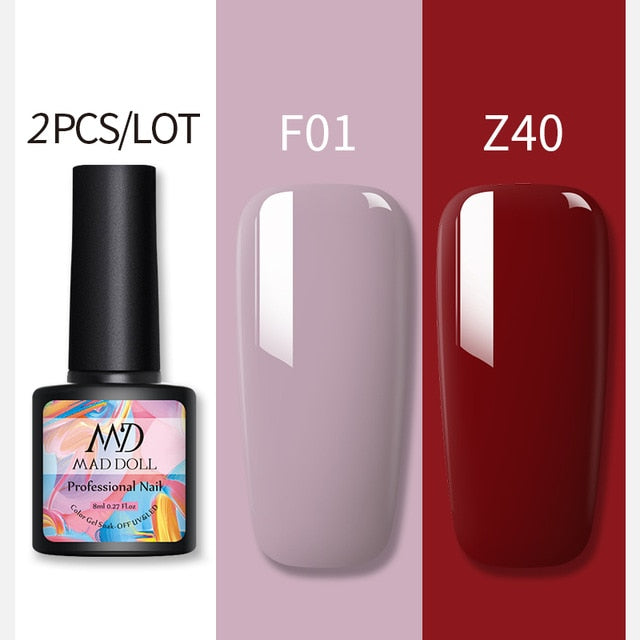 MAD DOLL Glitter UV Gel Nail Polish Set Nude Color Series Led Nail Gel Varnish Semi Permanent Nail varnish Sequins Gel 2pcs/set