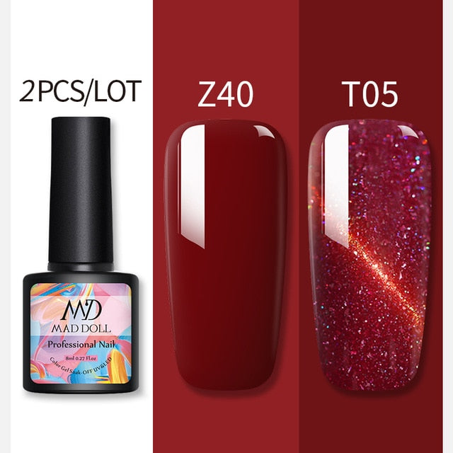 MAD DOLL Glitter UV Gel Nail Polish Set Nude Color Series Led Nail Gel Varnish Semi Permanent Nail varnish Sequins Gel 2pcs/set