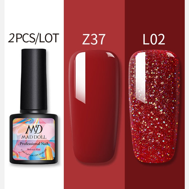 MAD DOLL Glitter UV Gel Nail Polish Set Nude Color Series Led Nail Gel Varnish Semi Permanent Nail varnish Sequins Gel 2pcs/set