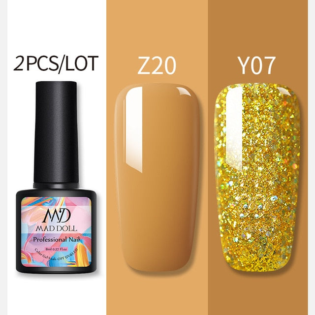 MAD DOLL Glitter UV Gel Nail Polish Set Nude Color Series Led Nail Gel Varnish Semi Permanent Nail varnish Sequins Gel 2pcs/set