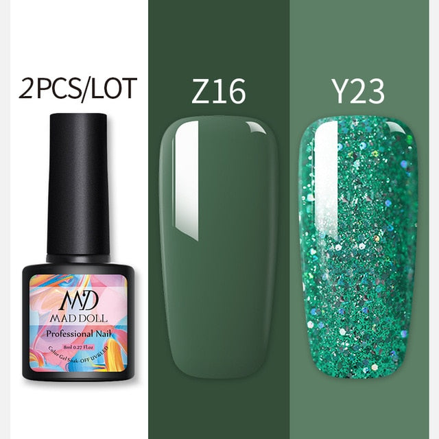 MAD DOLL Glitter UV Gel Nail Polish Set Nude Color Series Led Nail Gel Varnish Semi Permanent Nail varnish Sequins Gel 2pcs/set