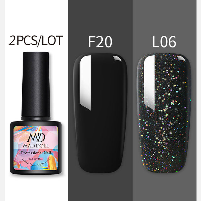 MAD DOLL Glitter UV Gel Nail Polish Set Nude Color Series Led Nail Gel Varnish Semi Permanent Nail varnish Sequins Gel 2pcs/set