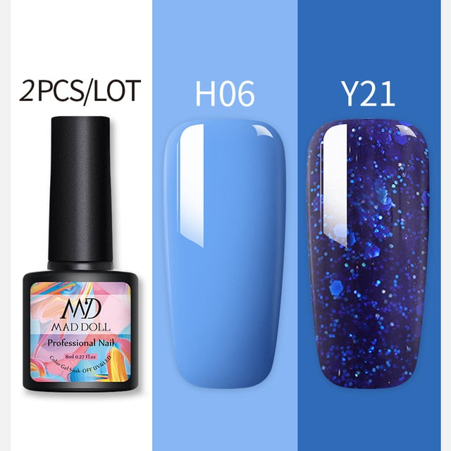 MAD DOLL Glitter UV Gel Nail Polish Set Nude Color Series Led Nail Gel Varnish Semi Permanent Nail varnish Sequins Gel 2pcs/set