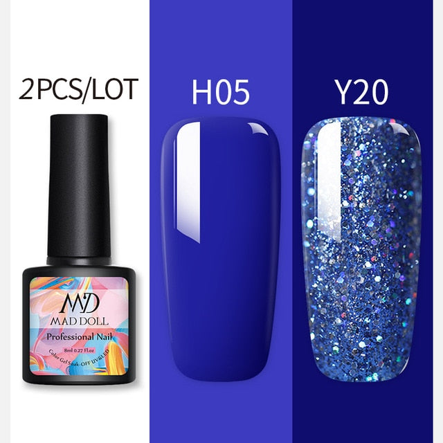 MAD DOLL Glitter UV Gel Nail Polish Set Nude Color Series Led Nail Gel Varnish Semi Permanent Nail varnish Sequins Gel 2pcs/set