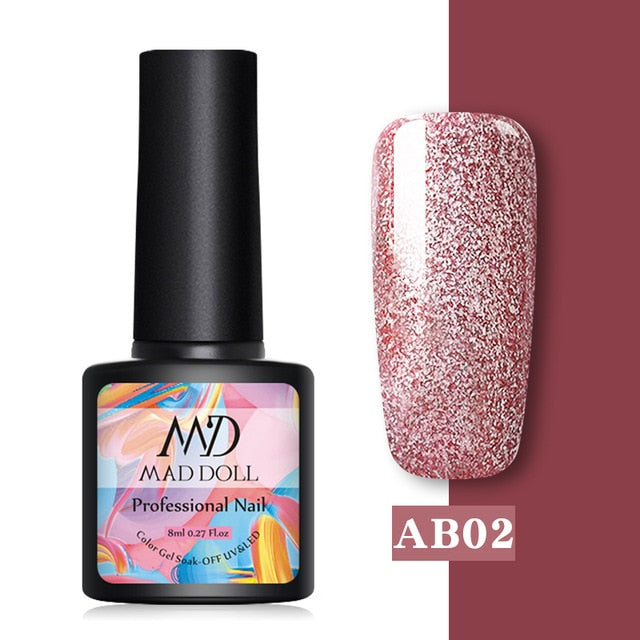 MAD DOLL Glitter UV Gel Nail Polish Set Nude Color Series Led Nail Gel Varnish Semi Permanent Nail varnish Sequins Gel 2pcs/set