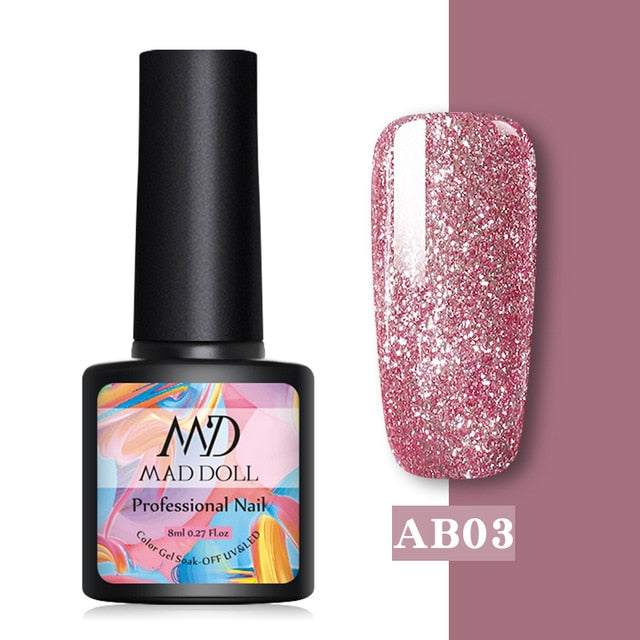 MAD DOLL Glitter UV Gel Nail Polish Set Nude Color Series Led Nail Gel Varnish Semi Permanent Nail varnish Sequins Gel 2pcs/set