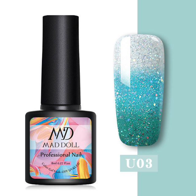 MAD DOLL Glitter UV Gel Nail Polish Set Nude Color Series Led Nail Gel Varnish Semi Permanent Nail varnish Sequins Gel 2pcs/set
