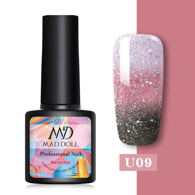 MAD DOLL Glitter UV Gel Nail Polish Set Nude Color Series Led Nail Gel Varnish Semi Permanent Nail varnish Sequins Gel 2pcs/set