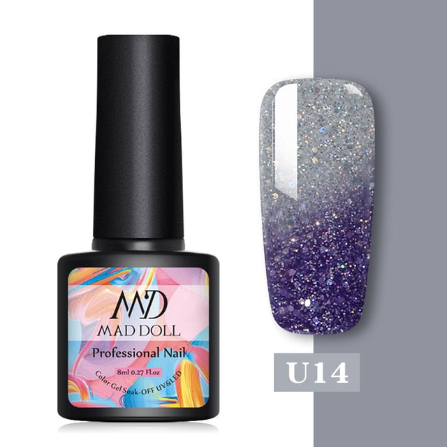 MAD DOLL Glitter UV Gel Nail Polish Set Nude Color Series Led Nail Gel Varnish Semi Permanent Nail varnish Sequins Gel 2pcs/set