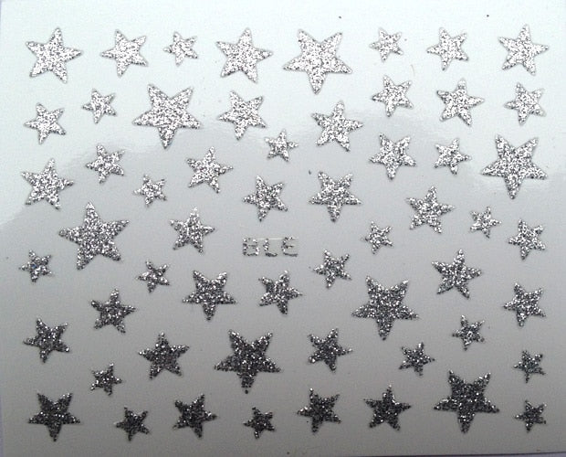 1Sheet 3D Nail Slider Stars Stickers Glitter Shiny Decoration Decal DIY Transfer Adhesive Colorful Nail Art Tips Tattoo Manicure