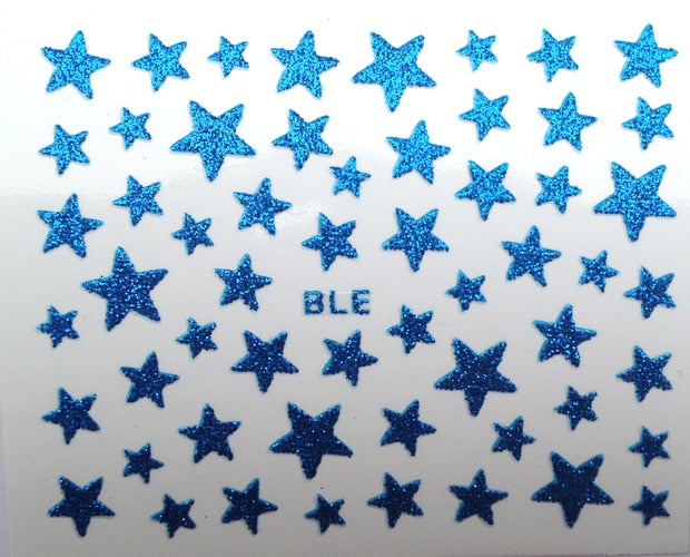 1Sheet 3D Nail Slider Stars Stickers Glitter Shiny Decoration Decal DIY Transfer Adhesive Colorful Nail Art Tips Tattoo Manicure
