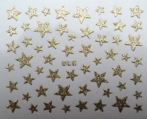 1Sheet 3D Nail Slider Stars Stickers Glitter Shiny Decoration Decal DIY Transfer Adhesive Colorful Nail Art Tips Tattoo Manicure