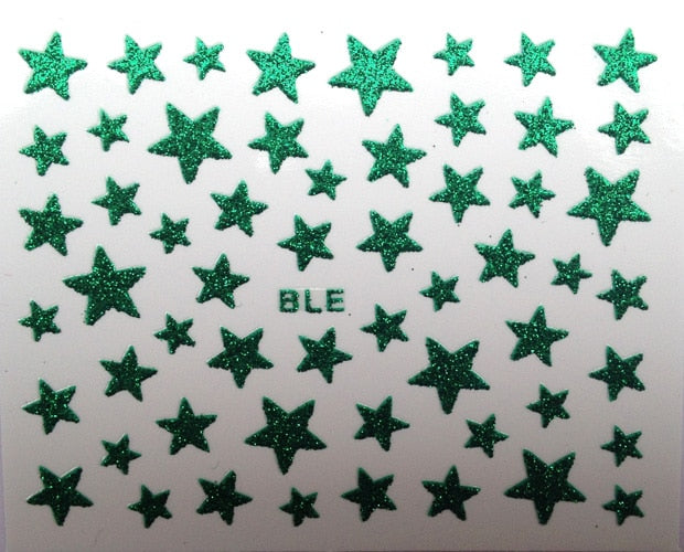 1Sheet 3D Nail Slider Stars Stickers Glitter Shiny Decoration Decal DIY Transfer Adhesive Colorful Nail Art Tips Tattoo Manicure