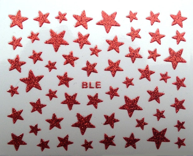 1Sheet 3D Nail Slider Stars Stickers Glitter Shiny Decoration Decal DIY Transfer Adhesive Colorful Nail Art Tips Tattoo Manicure