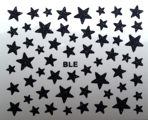 1Sheet 3D Nail Slider Stars Stickers Glitter Shiny Decoration Decal DIY Transfer Adhesive Colorful Nail Art Tips Tattoo Manicure