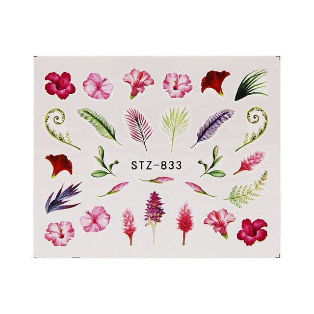 19 Designs Nail Stickers Green Leaf Flamingo Flowers Cactus Water Decals Nail Art Decorations Wraps Flakes Sliders Manicure