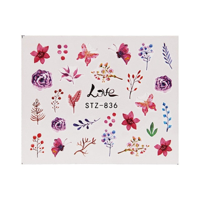 19 Designs Nail Stickers Green Leaf Flamingo Flowers Cactus Water Decals Nail Art Decorations Wraps Flakes Sliders Manicure
