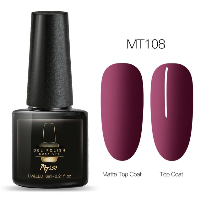 Mtssii 6ml Color UV Gel Nail Polish Lacquer Soak Off Semi-Permanent Long Lasting Nail Art UV Gel Varnish Matte Top Coat Needed