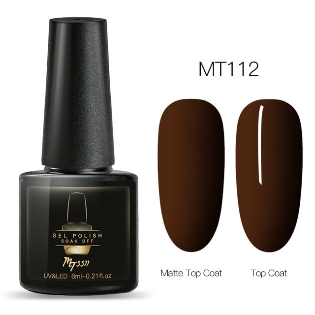 Mtssii 6ml Color UV Gel Nail Polish Lacquer Soak Off Semi-Permanent Long Lasting Nail Art UV Gel Varnish Matte Top Coat Needed