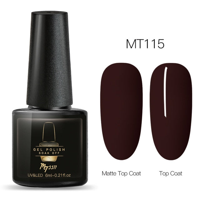 Mtssii 6ml Color UV Gel Nail Polish Lacquer Soak Off Semi-Permanent Long Lasting Nail Art UV Gel Varnish Matte Top Coat Needed