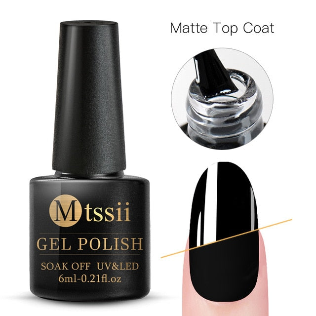 Mtssii 6ml Color UV Gel Nail Polish Lacquer Soak Off Semi-Permanent Long Lasting Nail Art UV Gel Varnish Matte Top Coat Needed
