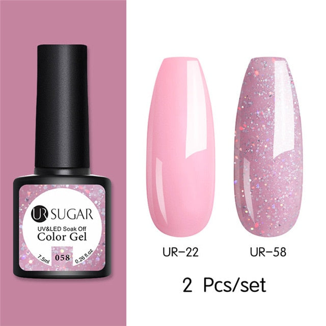 UR SUGAR Glitter UV Gel Nail Polish Set Nude Color Series Led Nail Gel Varnish Semi Permanent Nail varnish Sequins Gel 2pcs/set