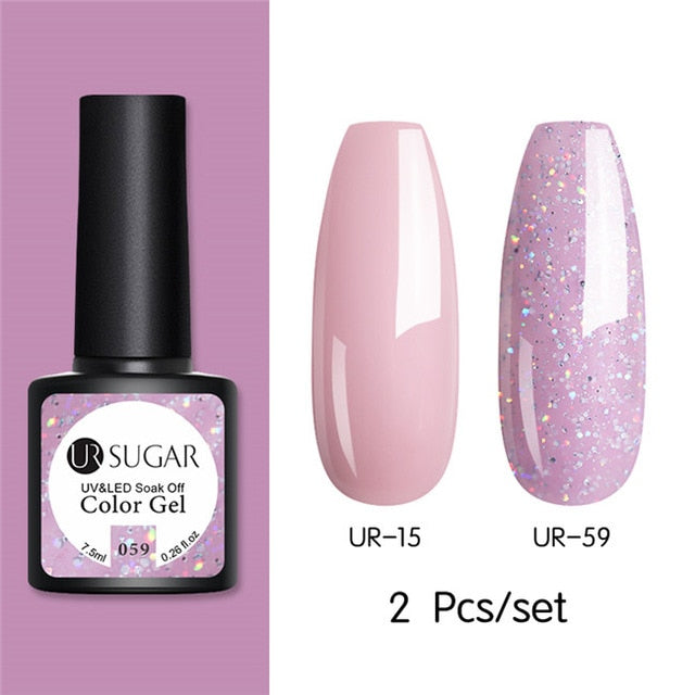 UR SUGAR Glitter UV Gel Nail Polish Set Nude Color Series Led Nail Gel Varnish Semi Permanent Nail varnish Sequins Gel 2pcs/set