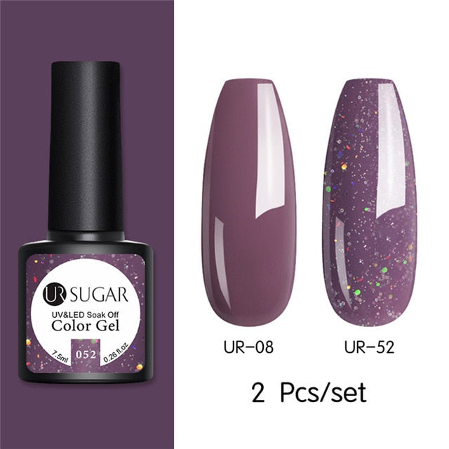 UR SUGAR Glitter UV Gel Nail Polish Set Nude Color Series Led Nail Gel Varnish Semi Permanent Nail varnish Sequins Gel 2pcs/set