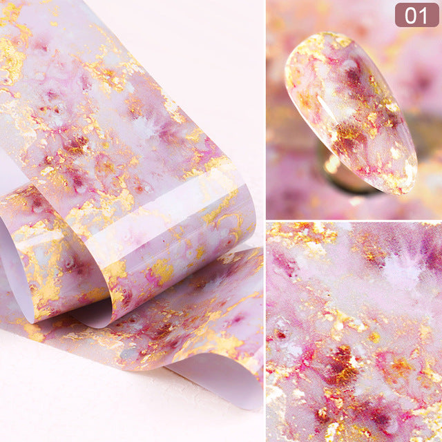 100/50x4cm Nail Foils Marble Series Pink Blue Foils Paper Nail Art Transfer Sticker Slide Nail Art Decal Nails Accessories 1 Box