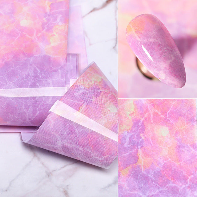 100/50x4cm Nail Foils Marble Series Pink Blue Foils Paper Nail Art Transfer Sticker Slide Nail Art Decal Nails Accessories 1 Box