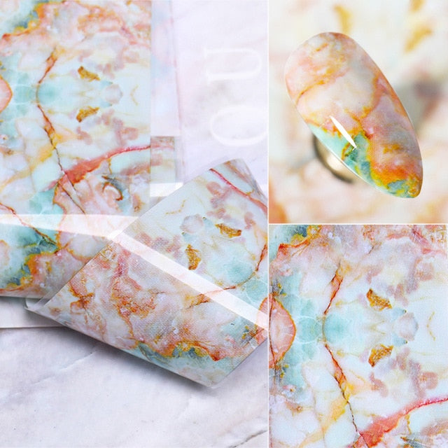 100/50x4cm Nail Foils Marble Series Pink Blue Foils Paper Nail Art Transfer Sticker Slide Nail Art Decal Nails Accessories 1 Box