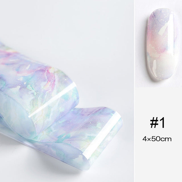 100/50x4cm Nail Foils Marble Series Pink Blue Foils Paper Nail Art Transfer Sticker Slide Nail Art Decal Nails Accessories 1 Box