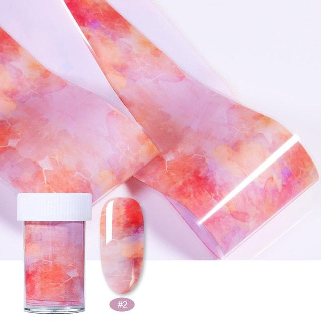 100/50x4cm Nail Foils Marble Series Pink Blue Foils Paper Nail Art Transfer Sticker Slide Nail Art Decal Nails Accessories 1 Box