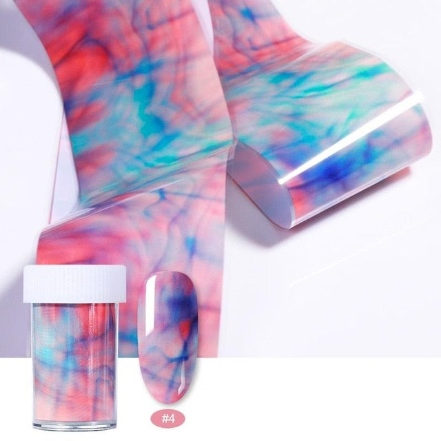 100/50x4cm Nail Foils Marble Series Pink Blue Foils Paper Nail Art Transfer Sticker Slide Nail Art Decal Nails Accessories 1 Box
