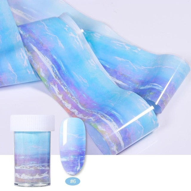 100/50x4cm Nail Foils Marble Series Pink Blue Foils Paper Nail Art Transfer Sticker Slide Nail Art Decal Nails Accessories 1 Box