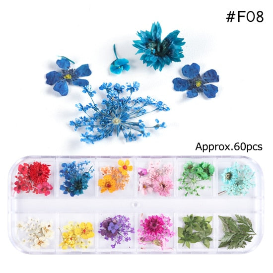 Mix Dried Flowers Nail Decorations Jewelry Natural Floral Leaf Stickers 3D Nail Art Designs Polish Manicure Accessories TRF01-10